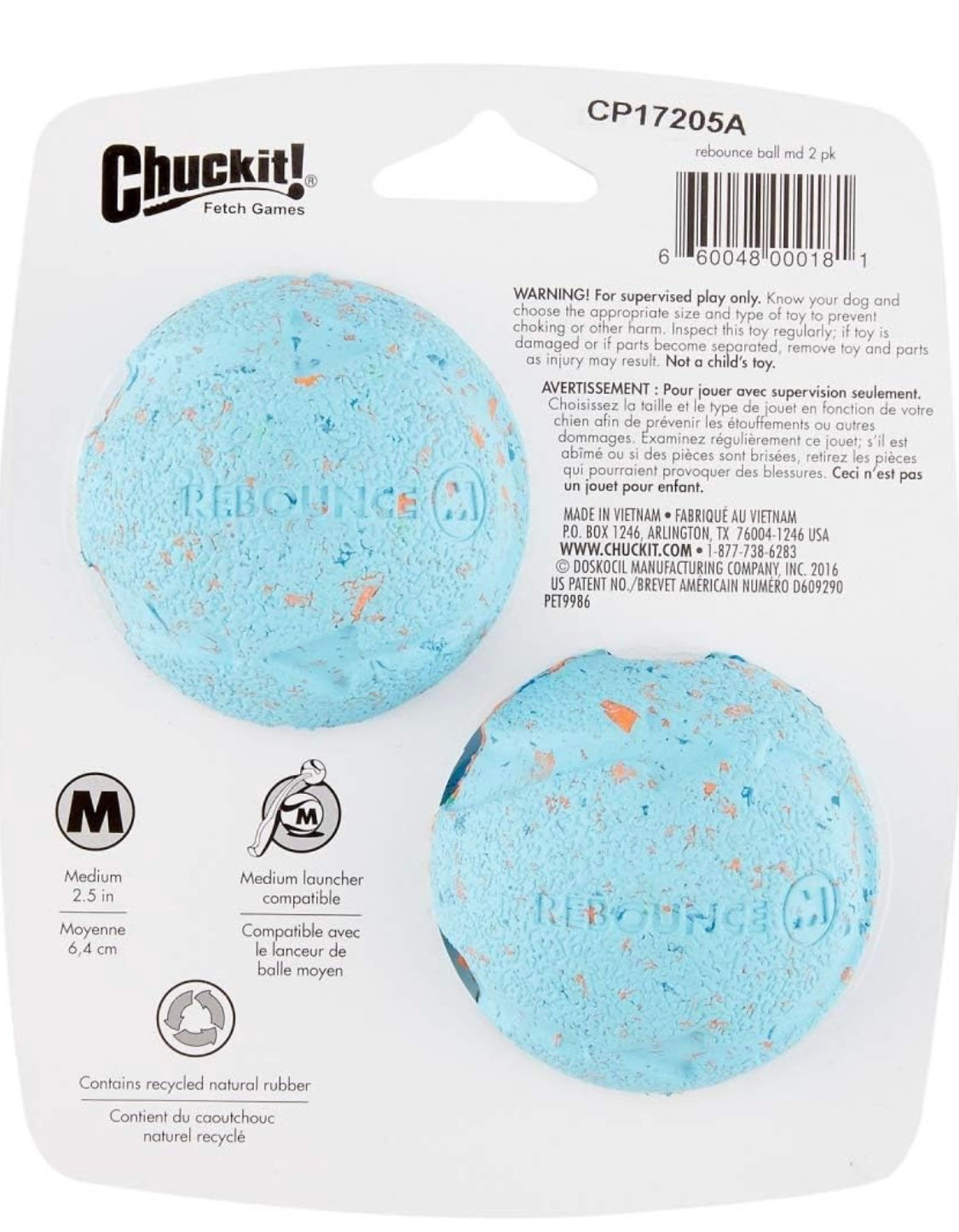 Chuckit! Medium Rebounce Ball 2.5", 2 Pack, Blues & Purples (20320)