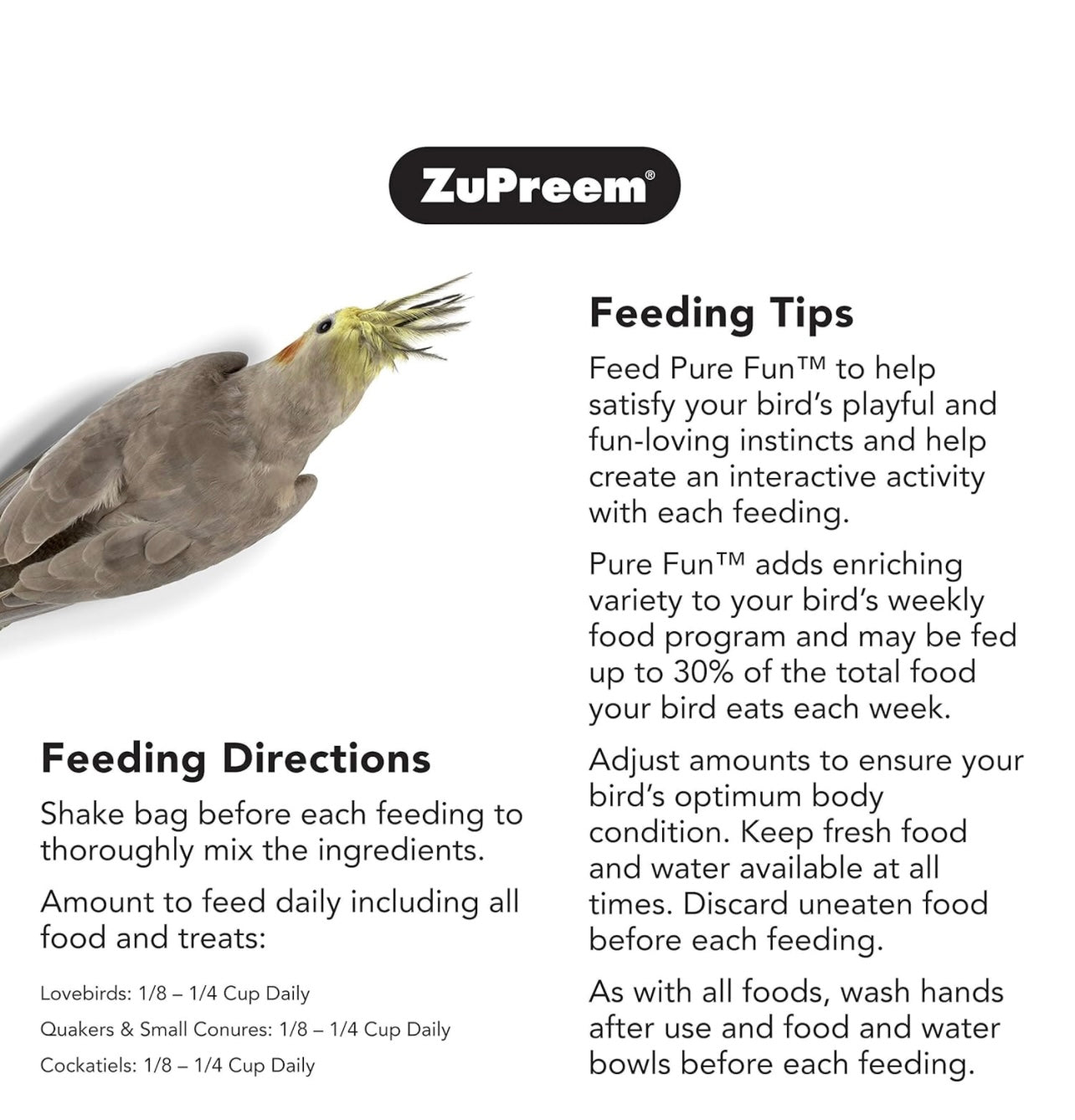ZuPreem Pure Fun Bird Food for Medium Birds, 2 lb - Variety Blend of Vegetables, FruitBlend Pellets, Fruit, Seeds for Lovebirds, Quakers, Small Conures, Cockatiels