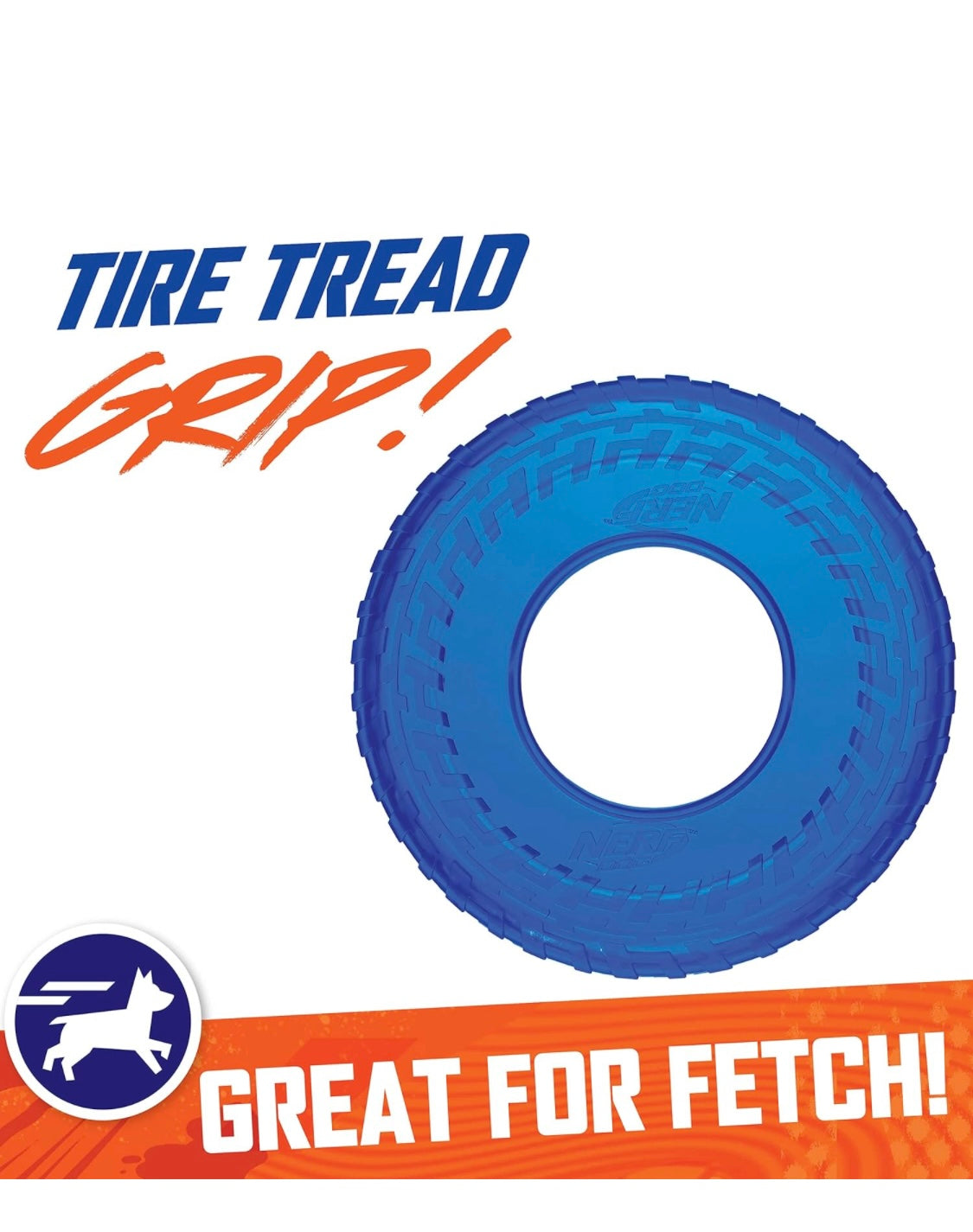 Nerf Dog 10in Enhanced Translucent TPR Tire Flyer - Blue,Medium Breeds