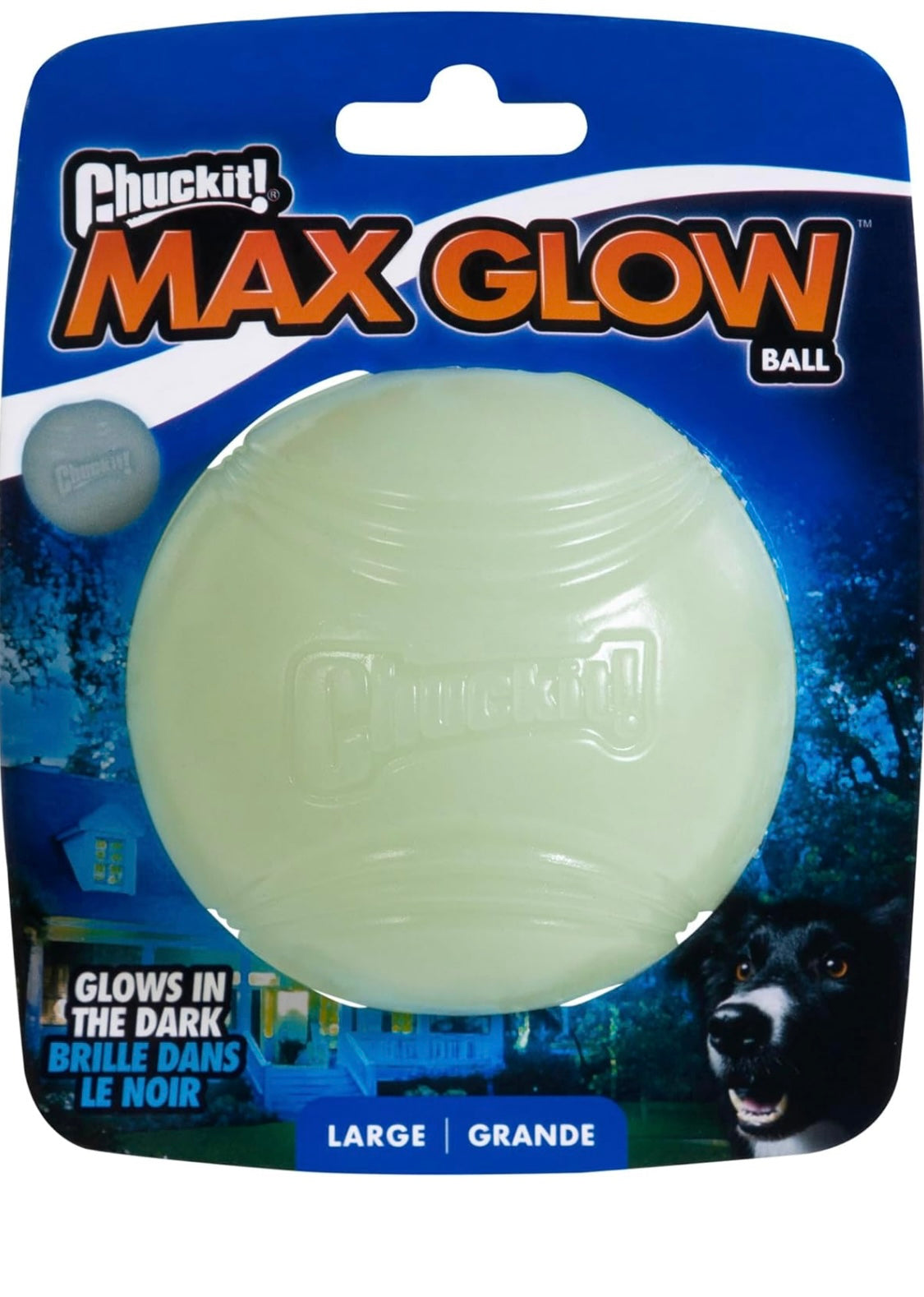 Chuckit! Max Glow Ball Dog Toy, Large (3 Inch Diameter) for Dogs 60-100 lbs, Pack of 1