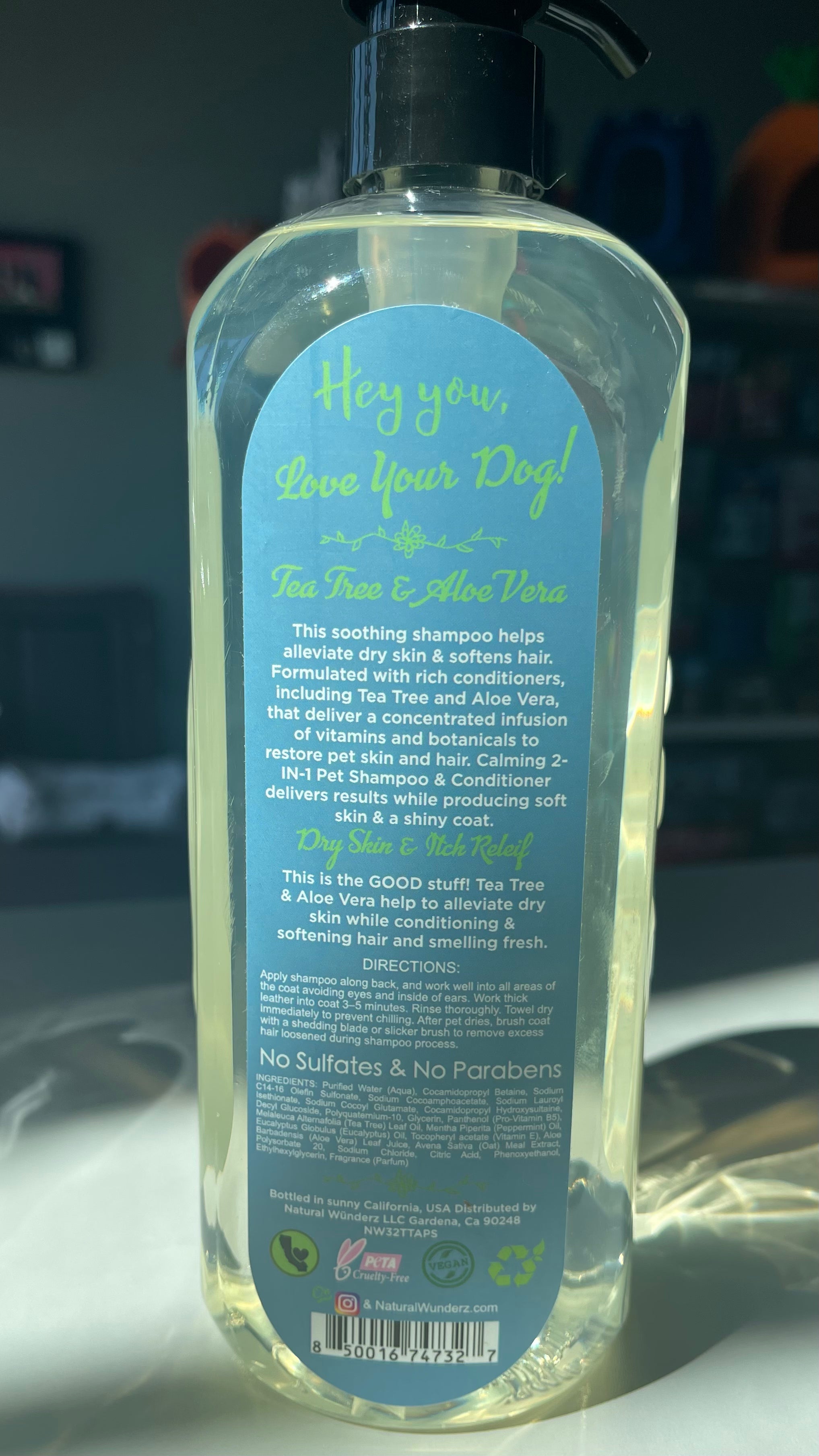 Natural Wunderz DRY SKIN ITCH RELIEF PET SHAMPOO CONDITIONER Tea Tree Aloe 32 fl oz