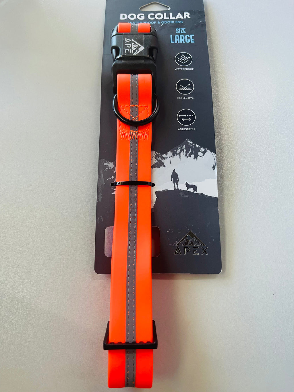dog collar water proof and odorles small 9.4-14.2in x0.6in large 15.4 in - 24.8in x1in orange and gray