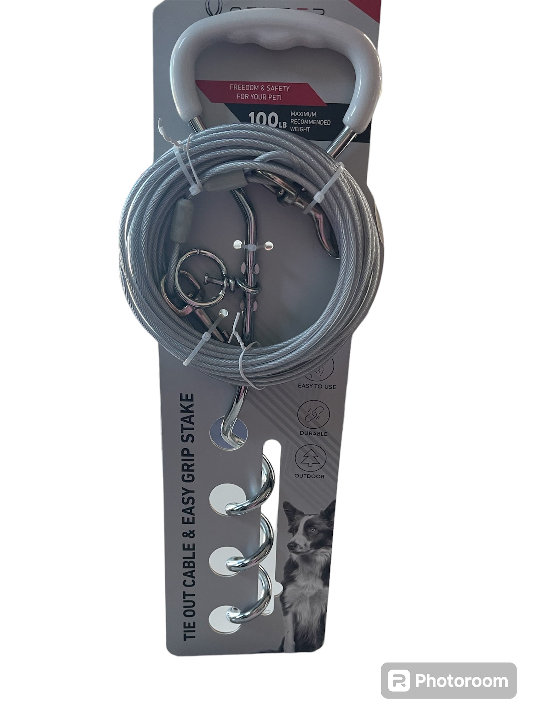 tie out cable and easy grip stake 30 feet radius spyder