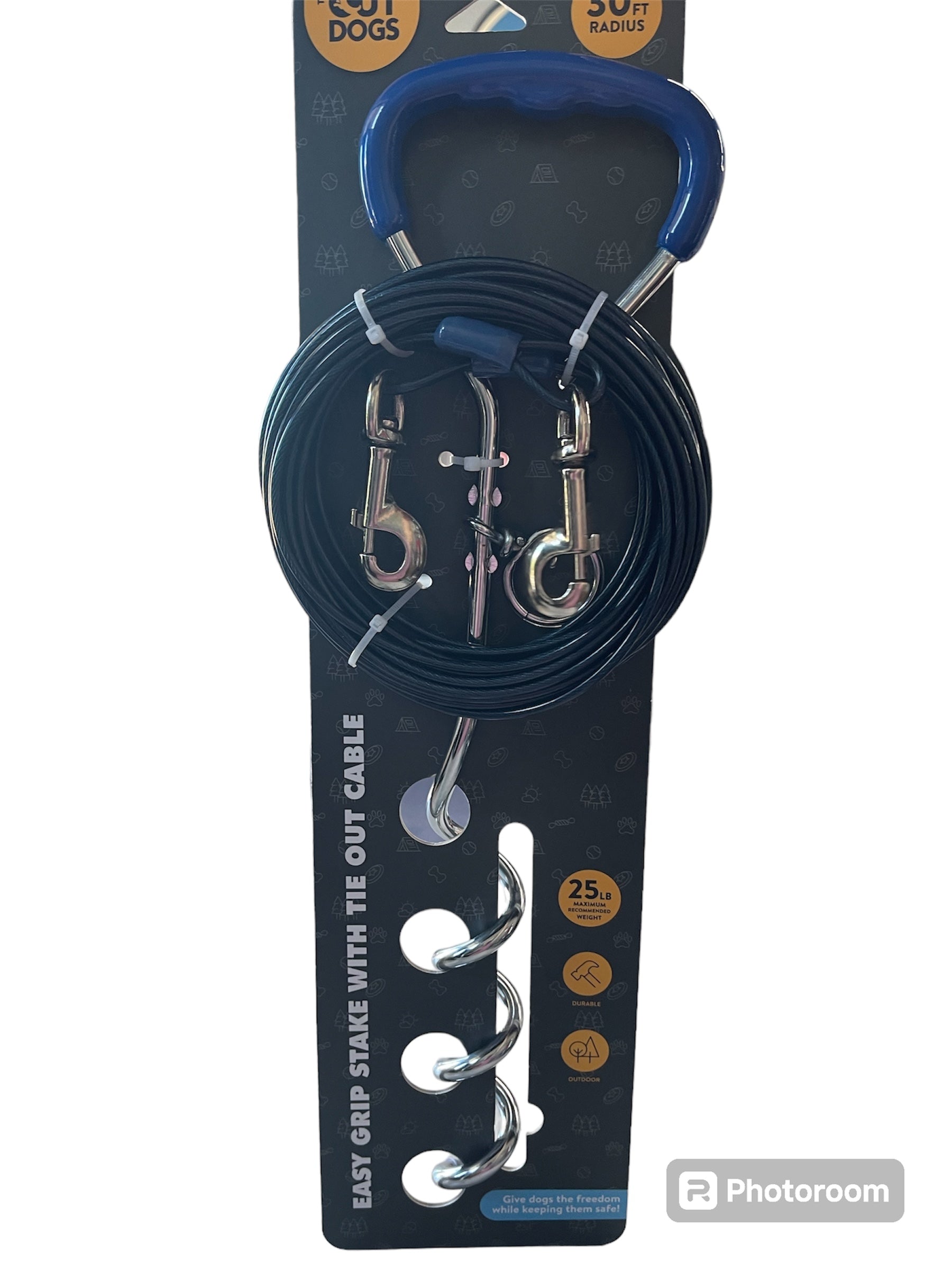 tie out and easy grip stake 30 feet radius the great out dogs !